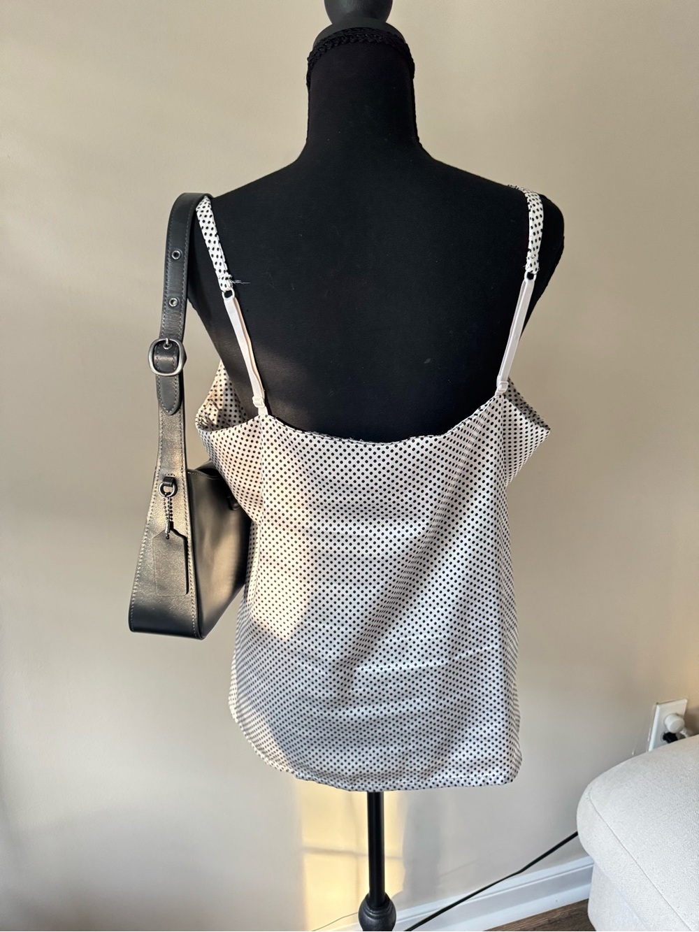Polka‎ Dot Scoop Neck Women's Tank Top - White/Black - Picture 2 of 3